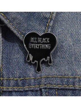 ALL BLACK EVERYTHING Heart Enamel Lapel Backpack Pin NEW NIP